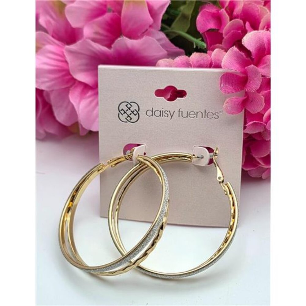 Daisy Fuentes Double Hoop Earrings 2 In Gold And Silver Druzy